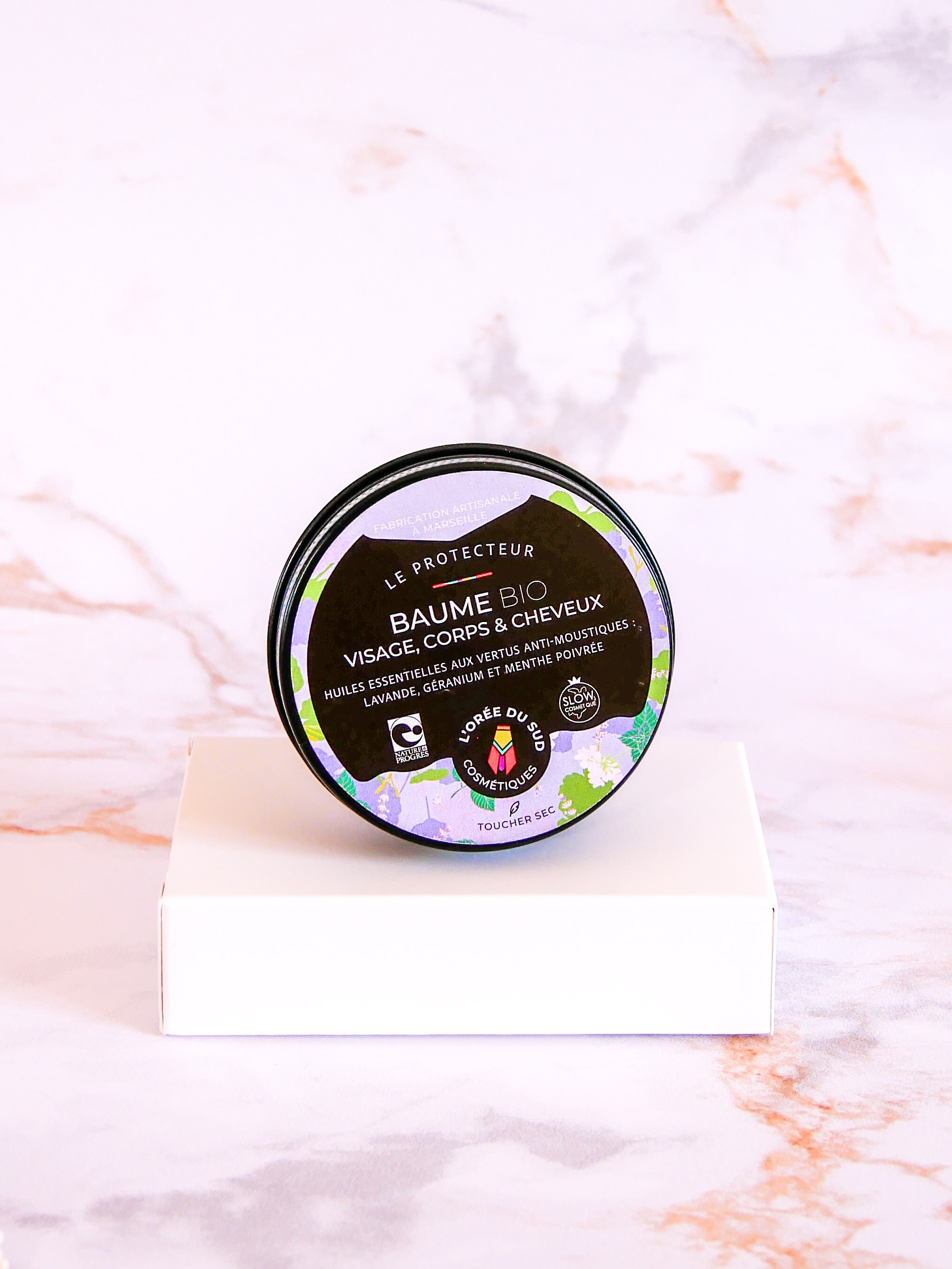 baume visage et corps, nourrit, hydrate, peau sèche, réparateur, contre les moustiques, répulsif moustique naturel, baume hydratant, nourrissant, soin réparateur, après-soleil, cosmétique naturel, cosmétique bio, marseille, france