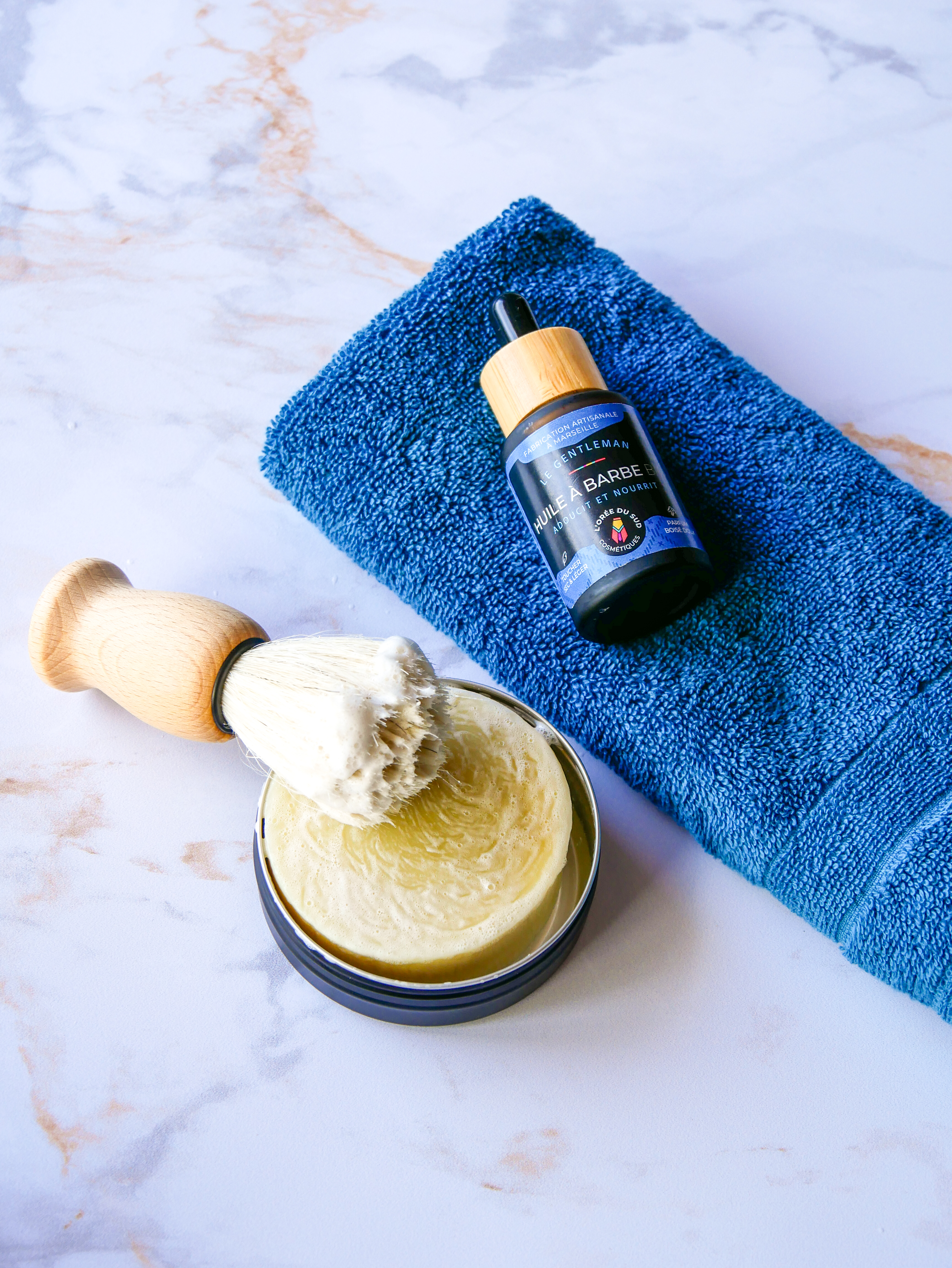 coffret trio essentiel pour hommes, barbe, blaireau savon à raser huile à barbe, fête des pères, soin homme, soin bio, cosmétique bio, cosmétique naturel, barber shop